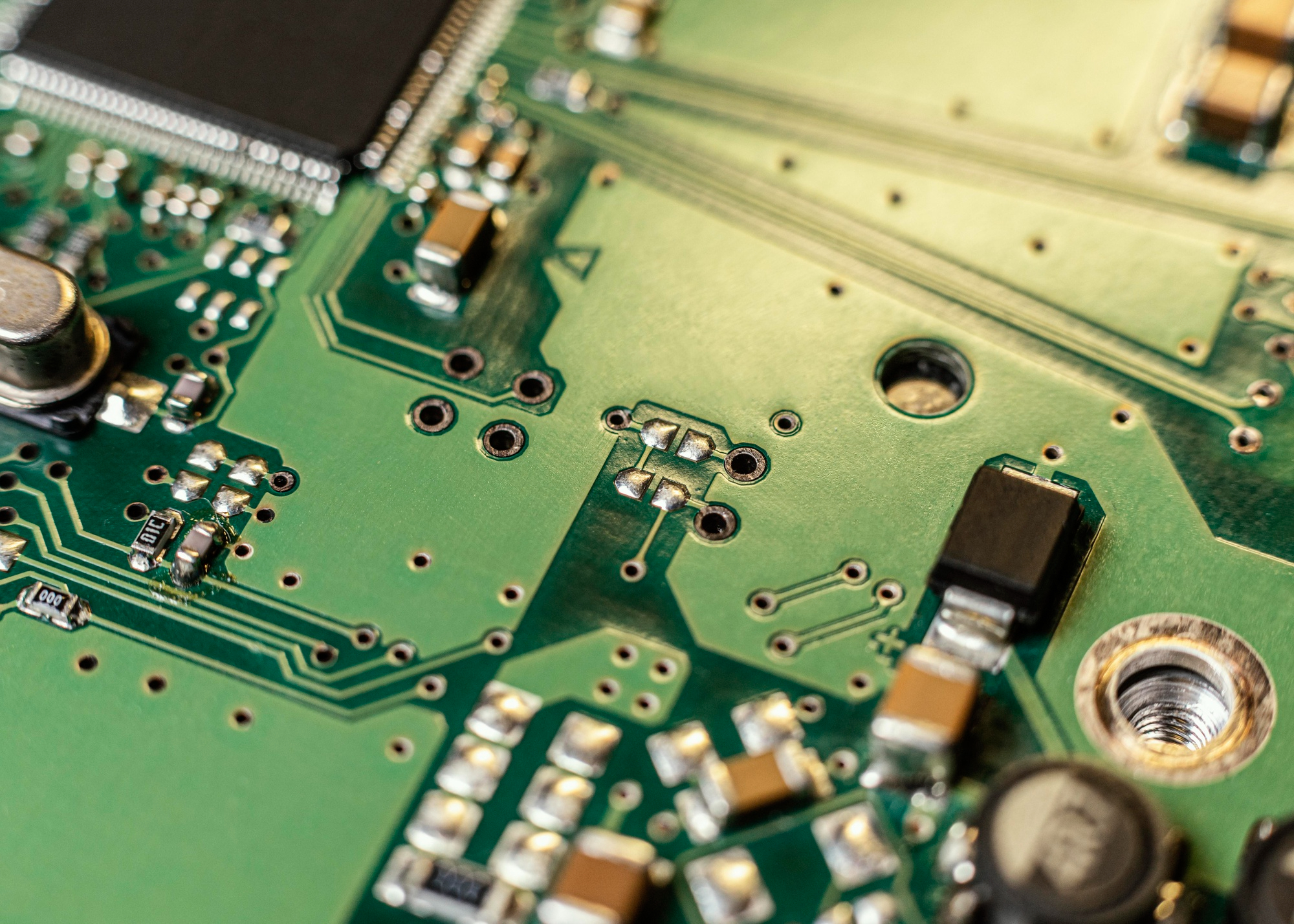 Close-up of electronic components on a printed circuit board